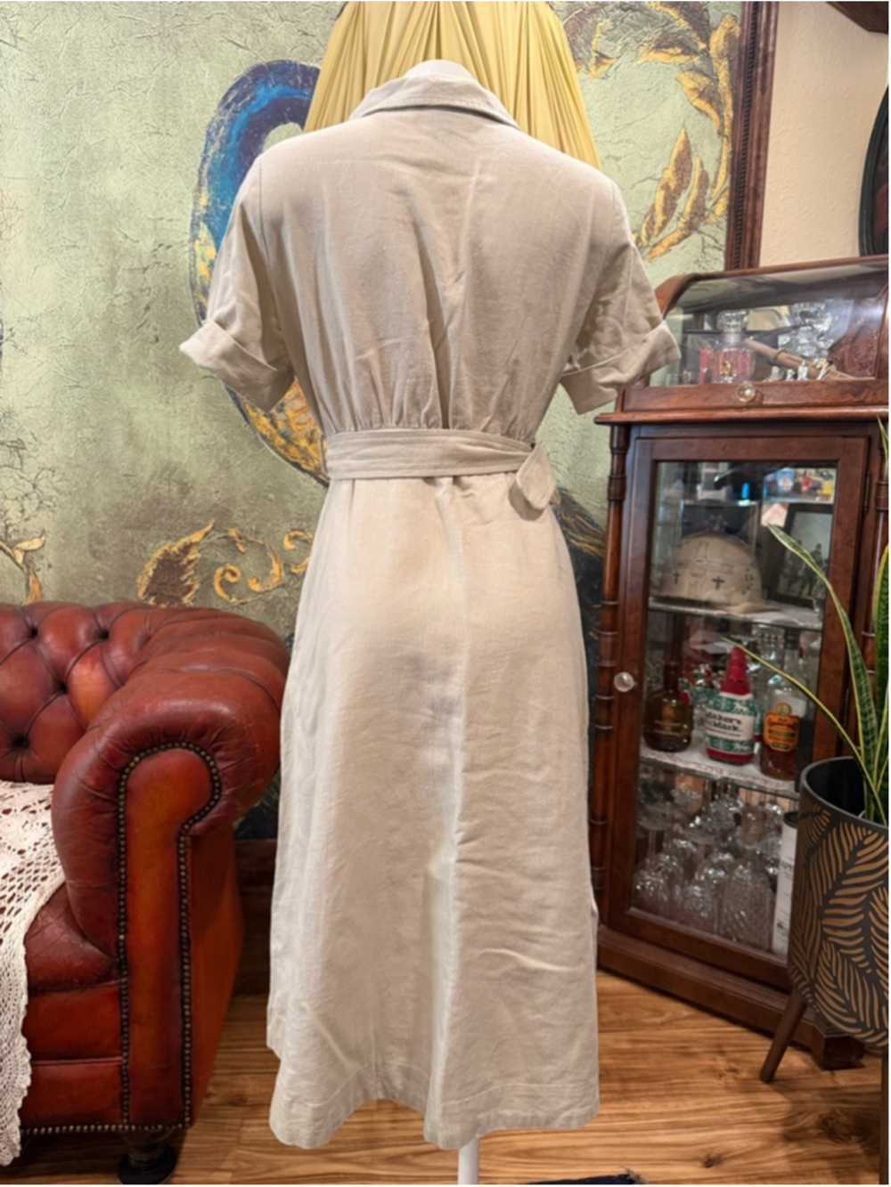 Tahari Linen Blend Belted Safari Midi Dress XS - Picture 5 of 11